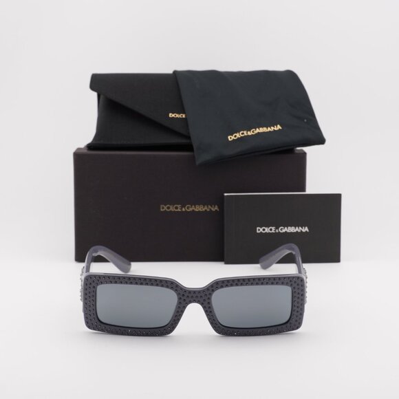 Dolce & Gabbana DG4447B 30906G Rectangle Sunglasses - Grey with Studs/Grey - Picture 6 of 10